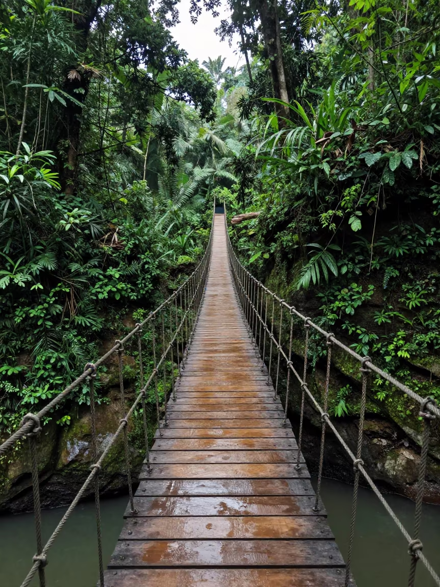 Rope Bridge Over Jungle Gorge Near Ho Chi Minh in near Ho Chi Minh City