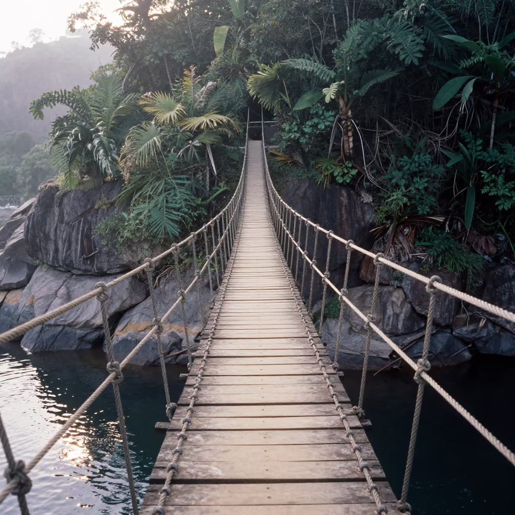 Rope Bridge Over Jungle Gorge Near Rio in near Rio de Janeiro