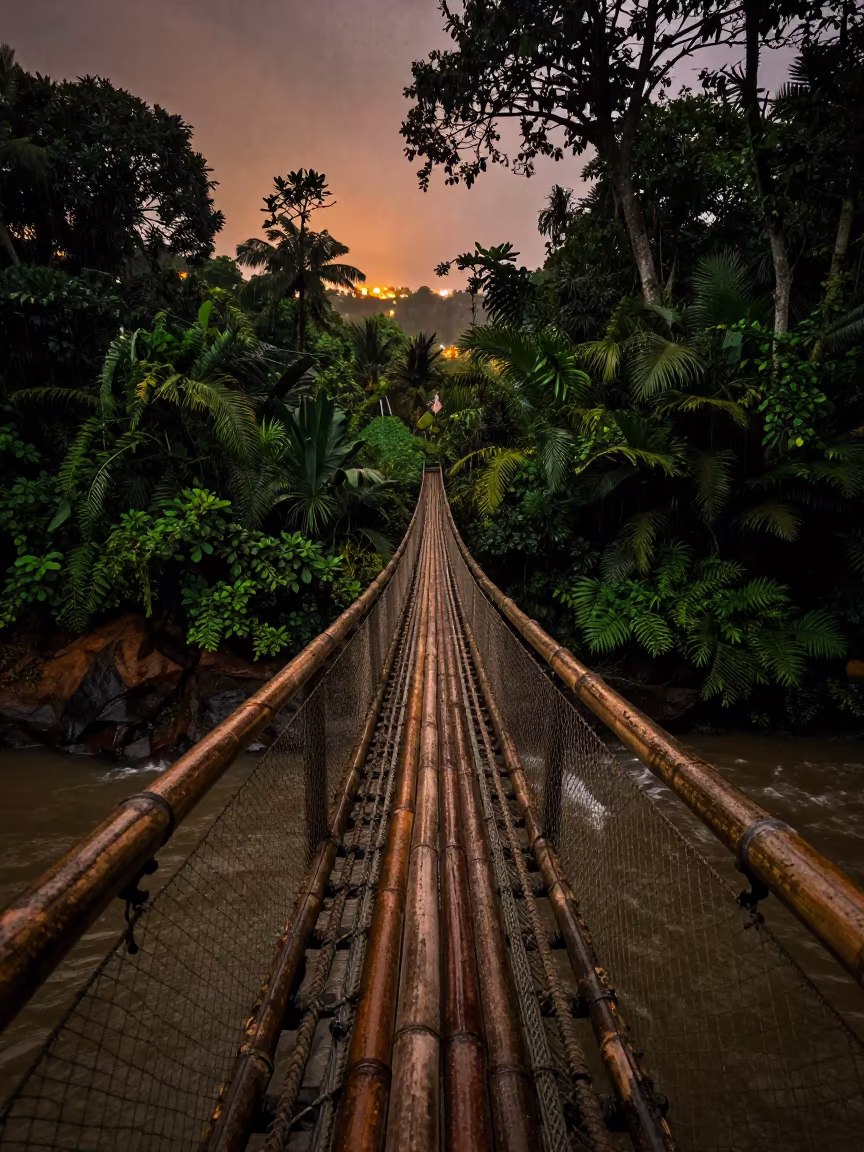 Rope Bridge Over Jungle River Gorge Sri Lanka in in Sri Lanka