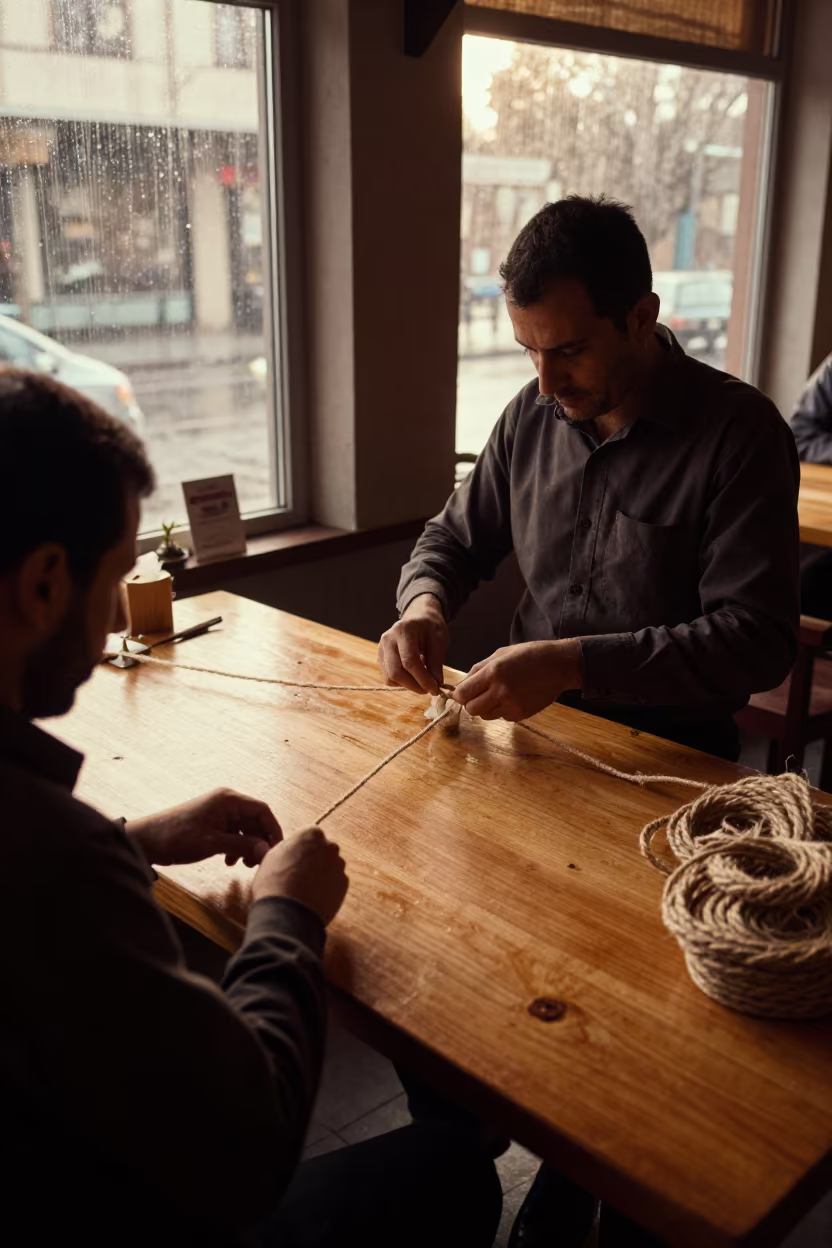 Rope Maker Twisting Sisal in Adama Cafe in in a cafe in Adama