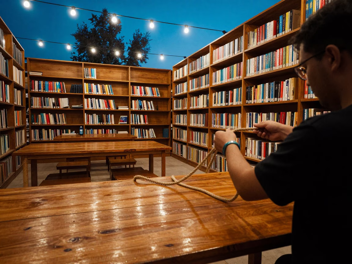 Rope Maker Twisting Sisal in Library Reading Room in in a library reading room in Jizzakh