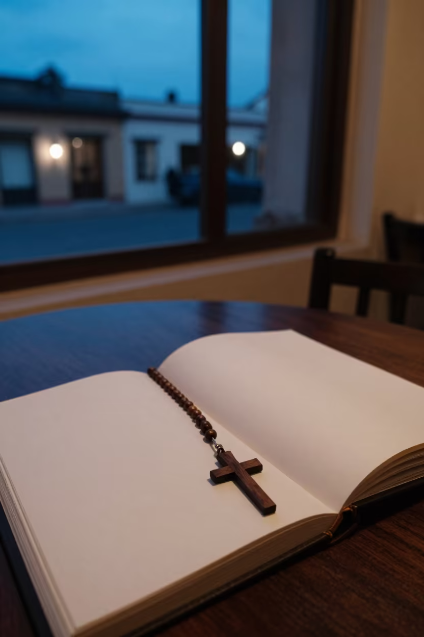 Rosary and Missal on Cafe Table Window in on a cafe table by a window in Tamale