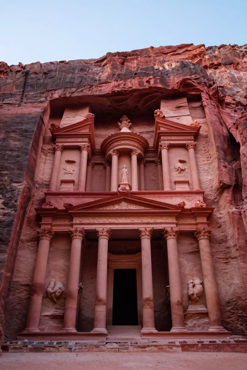 Rose Red Treasury Facade Copper Light Jordan in along a colonnaded facade in Jordan