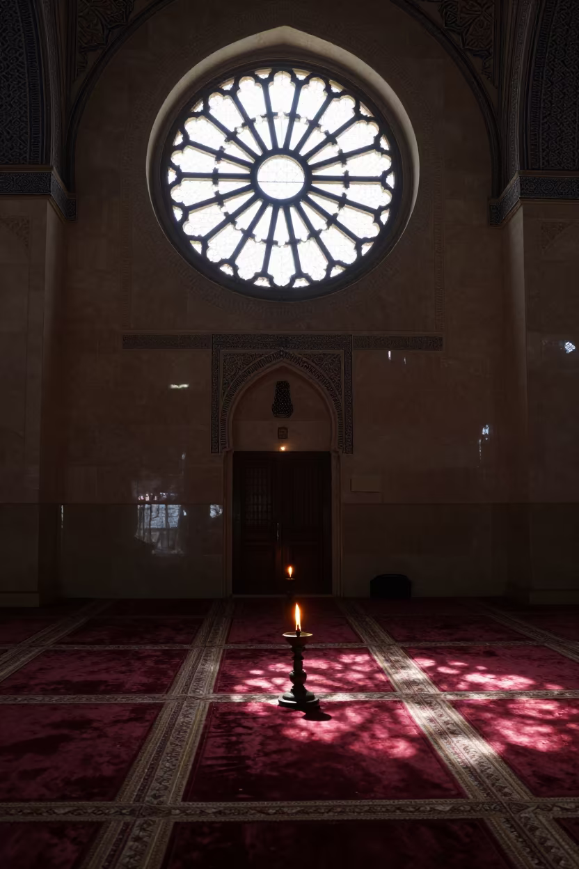 Rose Window Light in Batna Mosque Prayer Hall in in a mosque prayer hall in Batna