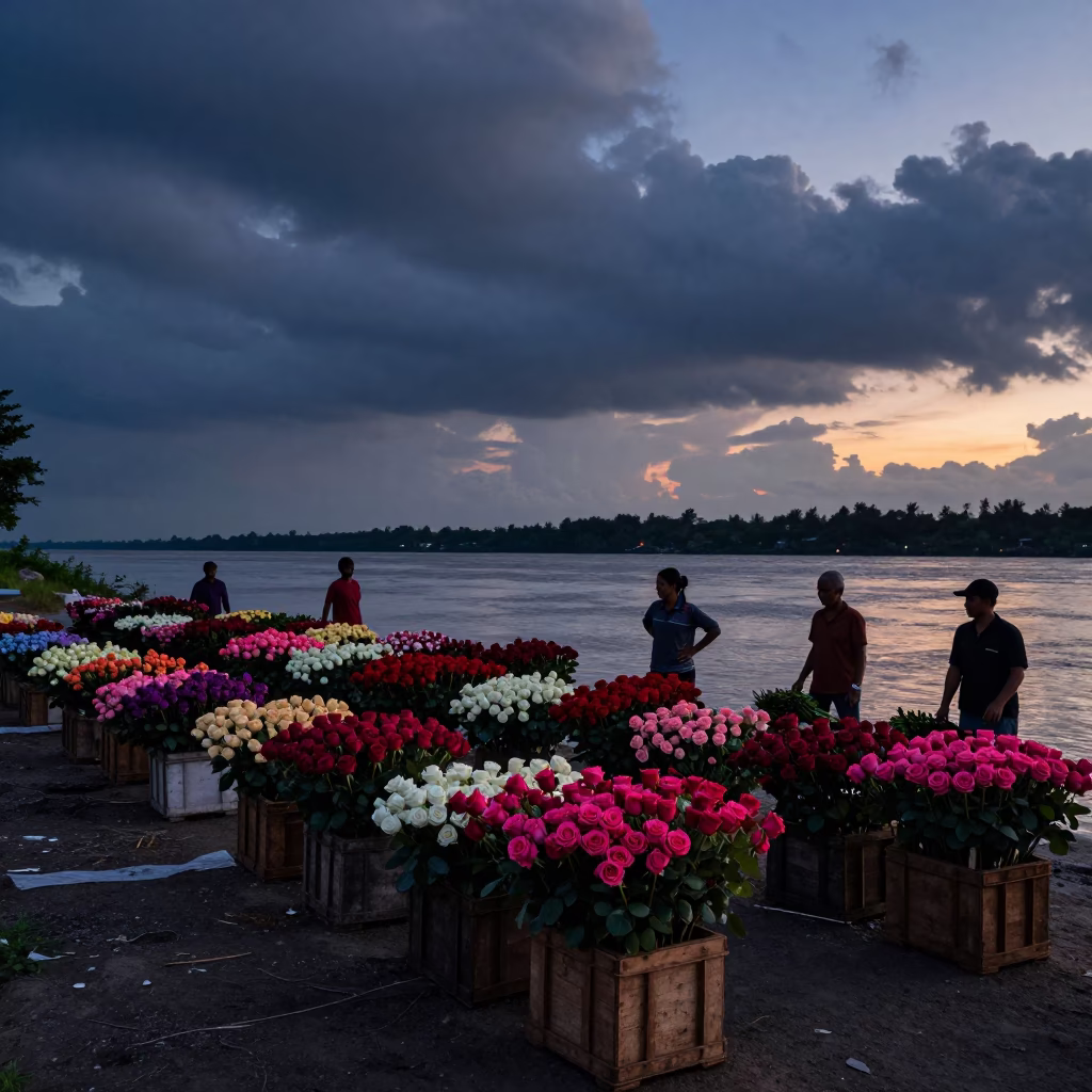 Roses Sorted by Color at Sandakan Riverbank in by a riverbank near Sandakan