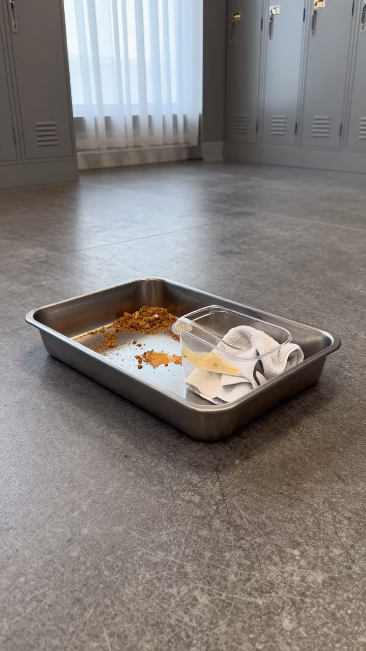 Rosin Cleanup Pan in Hermanus Spin Studio in inside a spin studio under class lights in Hermanus