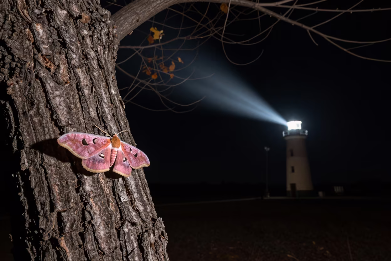 Rosy Maple Moth on Bark Night Turkmenistan in in Turkmenistan