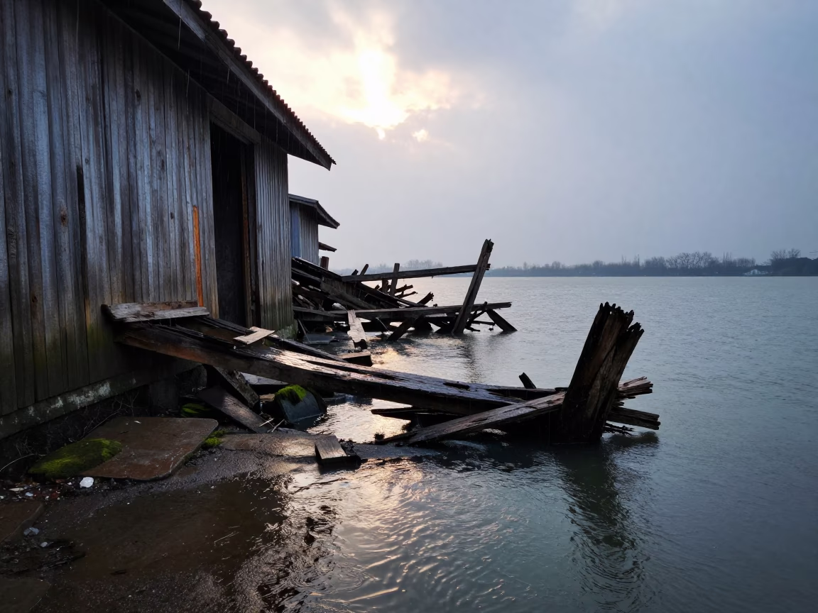 Rotting Boathouse Slipway Winter Lake Near Shanghai in near Shanghai