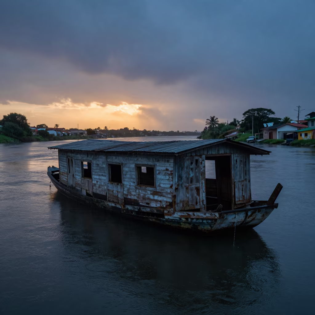 Rotting Houseboat in Salvador Canal Twilight in near Salvador