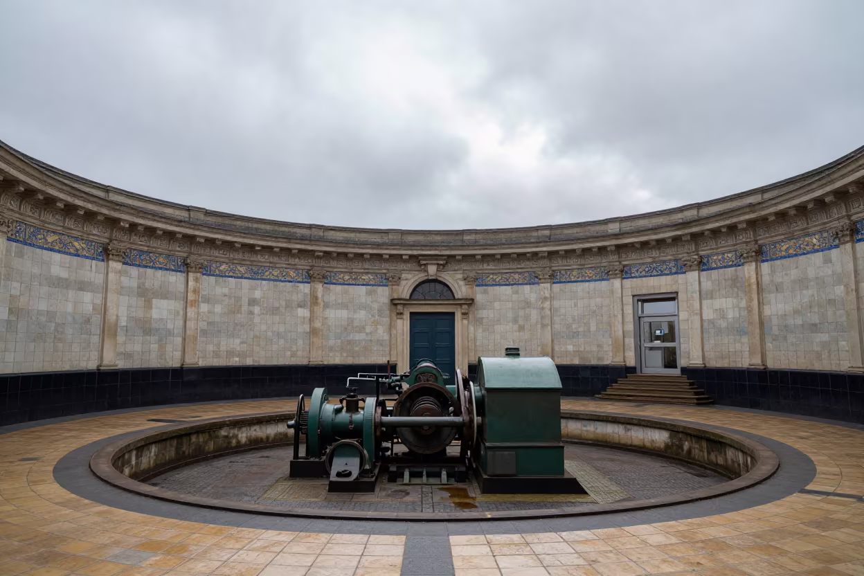 Roundhouse Turntable in Tiled Stair Hall Portsmouth in inside a tiled stair hall in Portsmouth