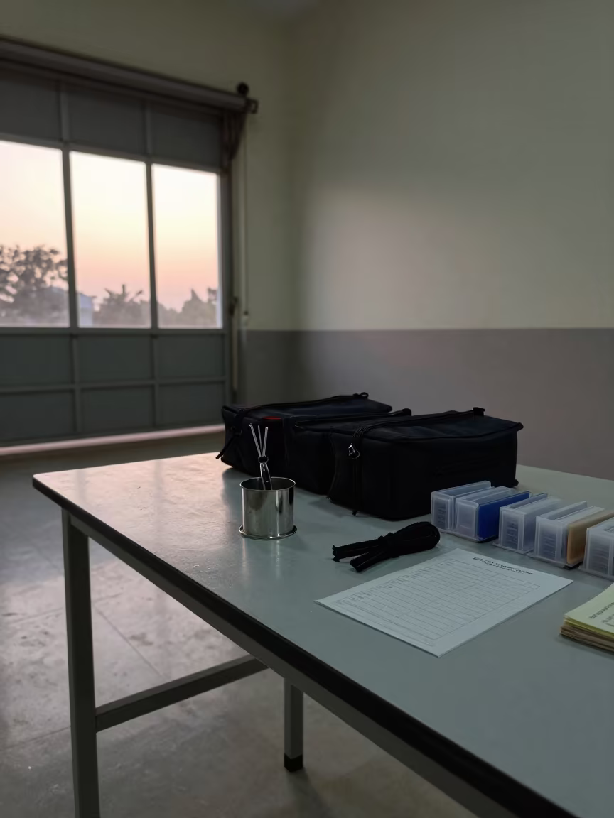 Route Bag Zipper Repair in Dawn Office in inside a dispatch office above the dock in Gujranwala