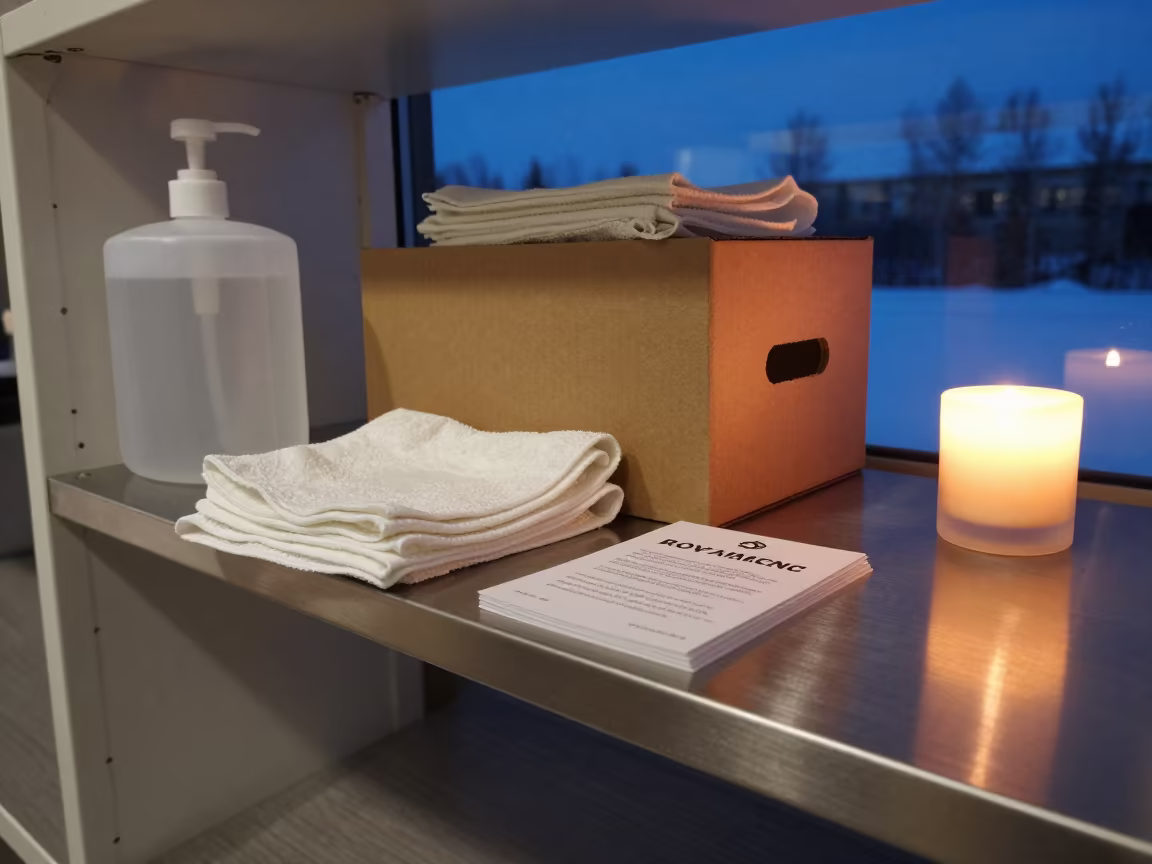 Rovaniemi Shelf Sanitizer Jug Candlelight in on a workshop shelf in Rovaniemi