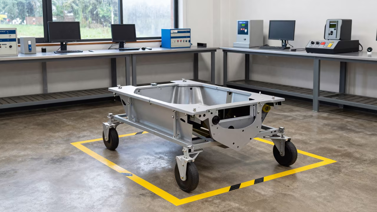 Rover Assembly Floor Gitega Lab Noon in at an engineering workbench near Gitega