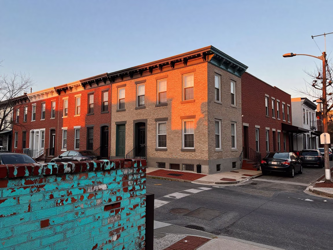 Row Homes at Copper-toned Light Before Dusk in Philadelphia in in Philadelphia, Pennsylvania, United States