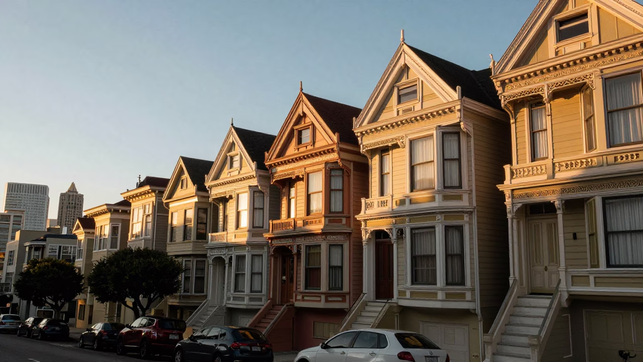 Row Houses in San Francisco at Golden Hour in in San Francisco, California, United States