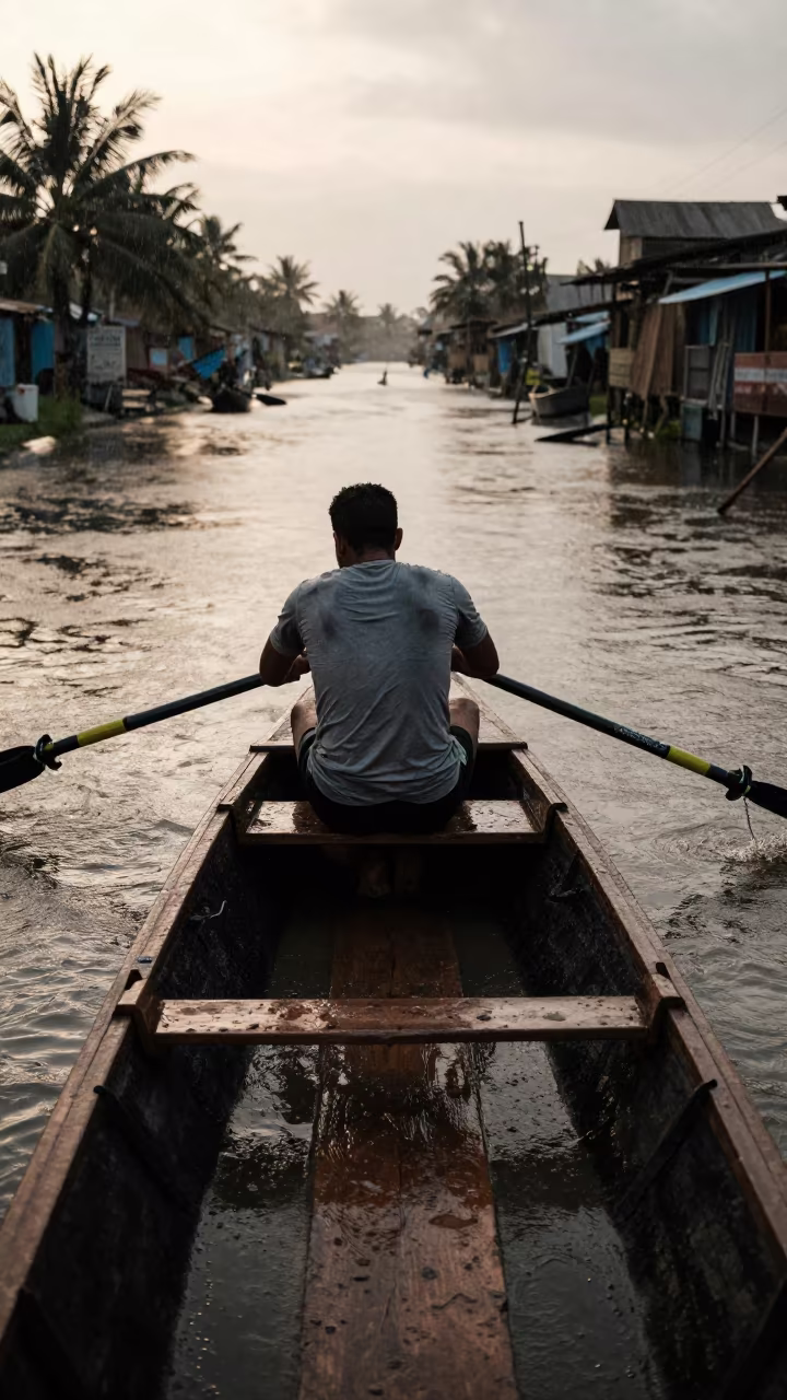 Rower Feathering Blade After Sunrise in Al Hudaydah in in a village lane near Al Hudaydah