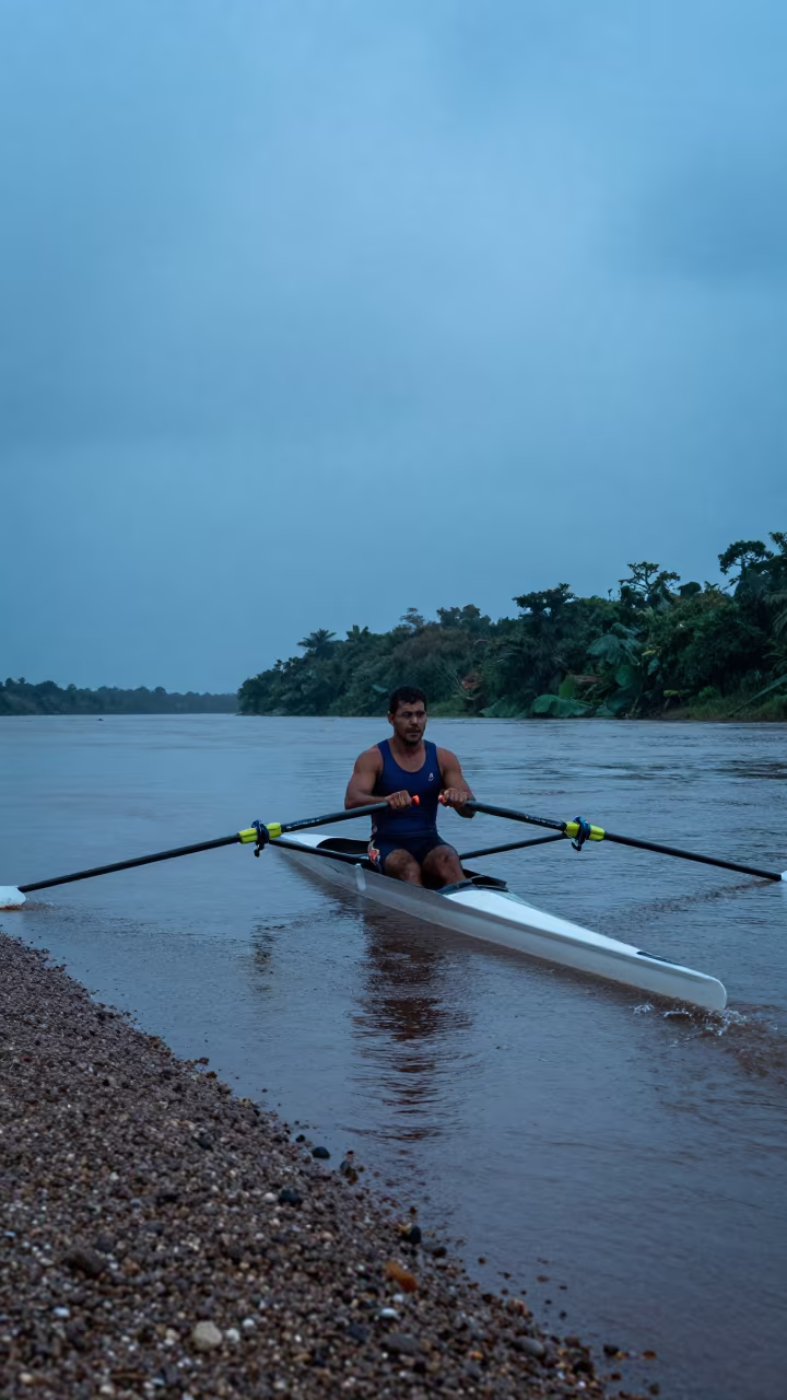 Rower Feathering Blade at Manaus Roadside Twilight in at a roadside stop near Manaus