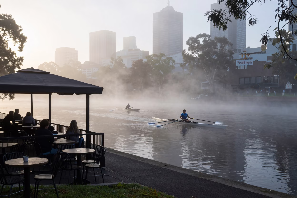 Rower in Melbourne at Dawn Light in in Melbourne, Victoria, Australia