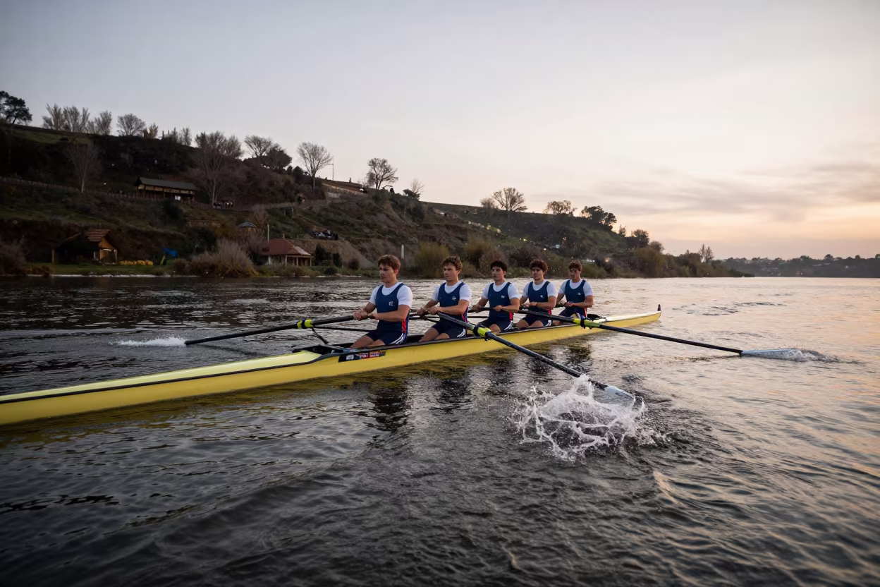 Rower Shell Cuts Morning Water Near Seville in on a hillside near Seville