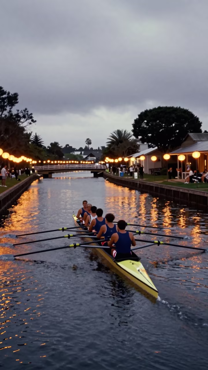Rowing Crew Dawn Light Fremantle Lanterns in in a shrine lined with lanterns in Fremantle