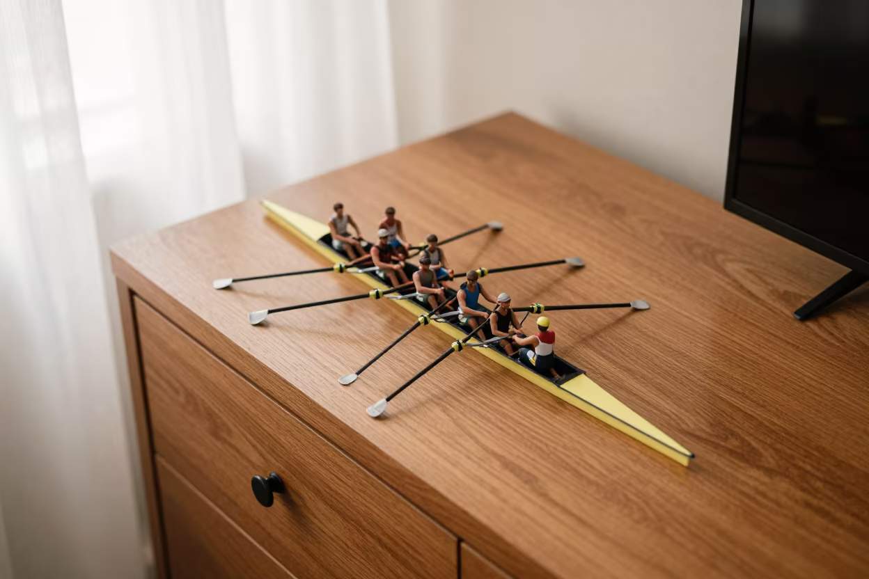 Rowing Eight Model on Hotel Dresser Sokodé in on a hotel dresser in Sokodé
