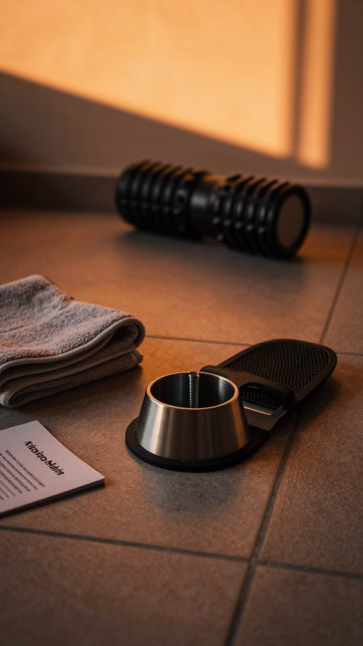 Rowing Footstrap Cup in Tel Aviv Recovery Lounge in inside a recovery lounge beside foam rollers in Dizengoff, Tel Aviv