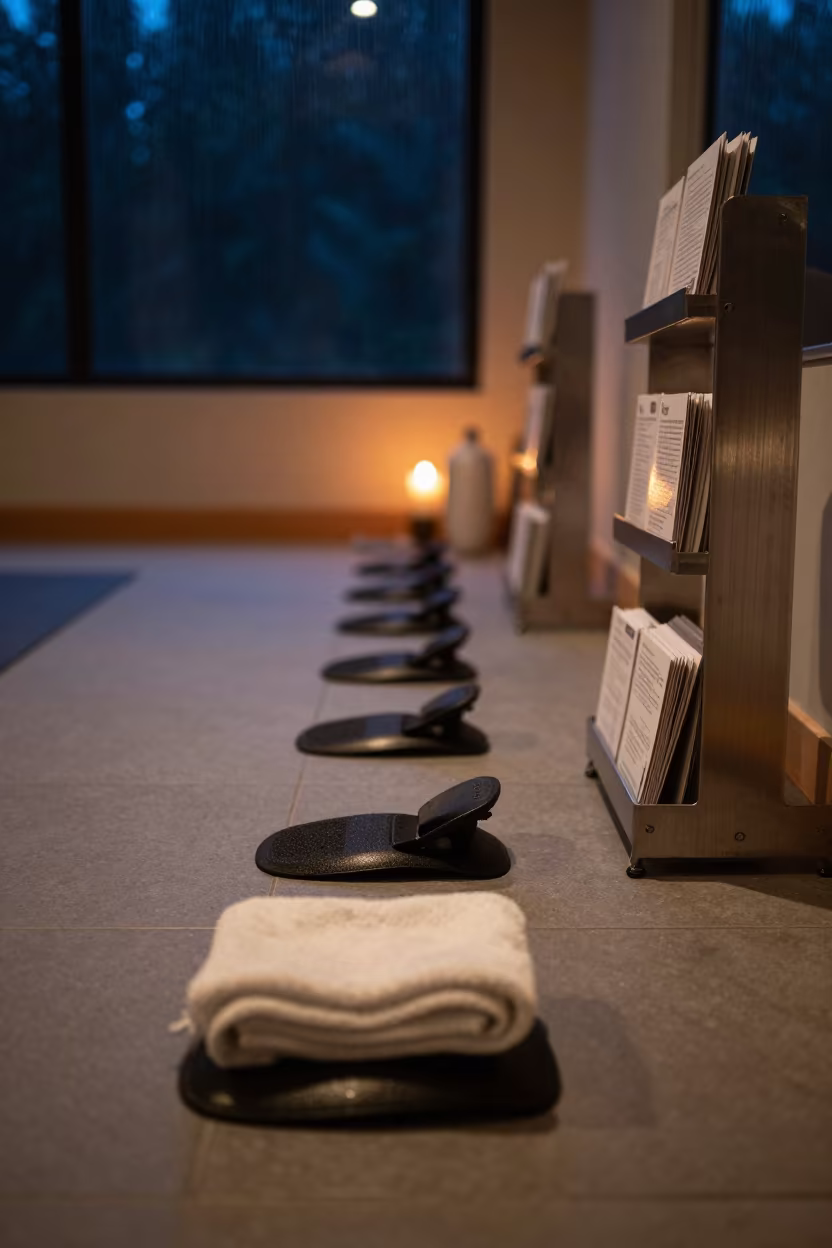 Rowing Footstrap Cup in Yoga Studio Night in inside a yoga studio before the session begins in Nadiad