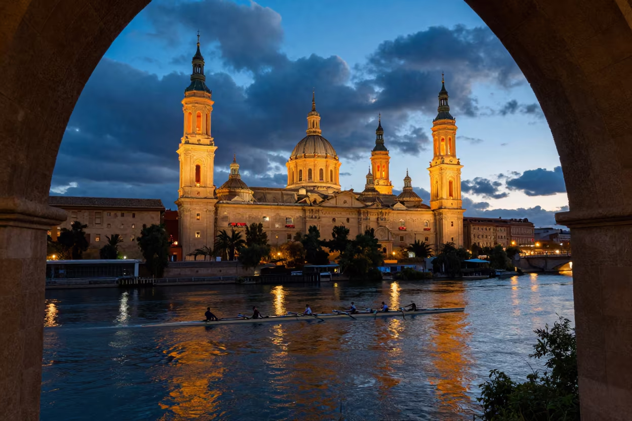 Rowing Regatta Under Shrine Lanterns in Autumn in in a shrine lined with lanterns in Zaragoza