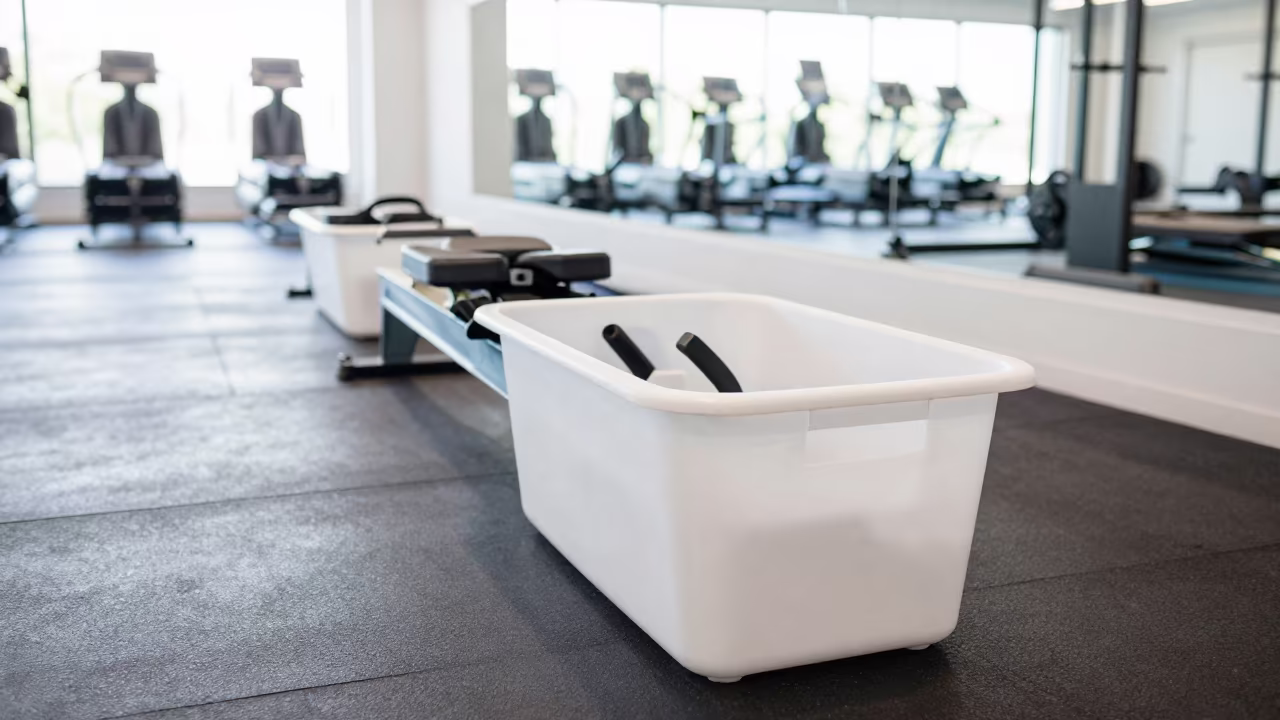 Rowing Roller Spare Bin in Yoga Studio in inside a yoga studio before the session begins near Muhanga