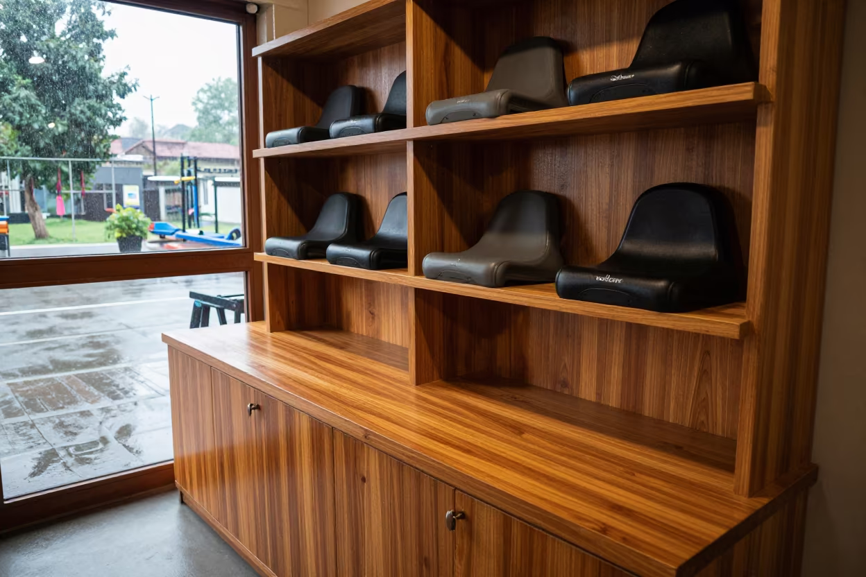 Rowing Seat Pad Shelf Wipe Down Srinagar Gym in at a gym check-in desk in Srinagar