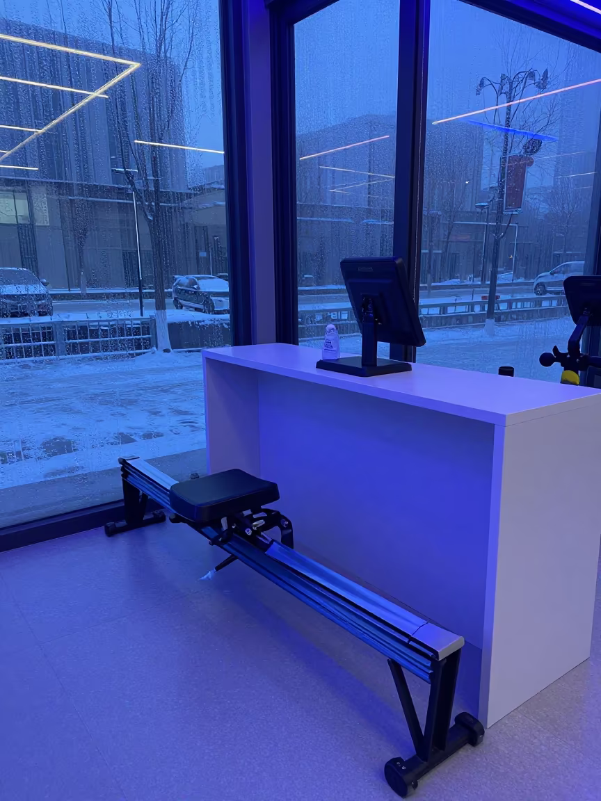 Rowing Seat Roller Spare Bin Gym Floor in at a gym check-in desk near Lanzhou