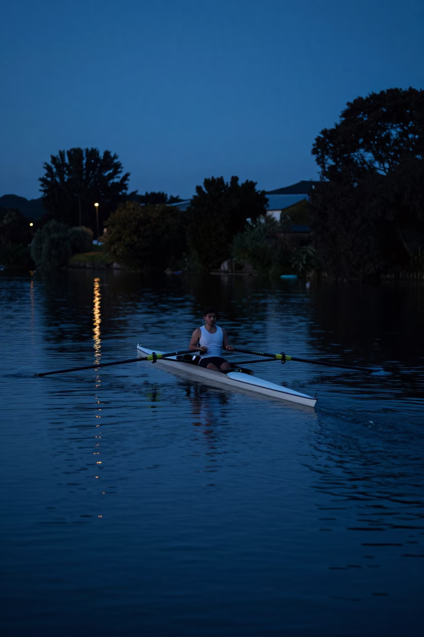 Rowing Shell on Avon River at Predawn in Christchurch New Zealand in in Christchurch, New Zealand