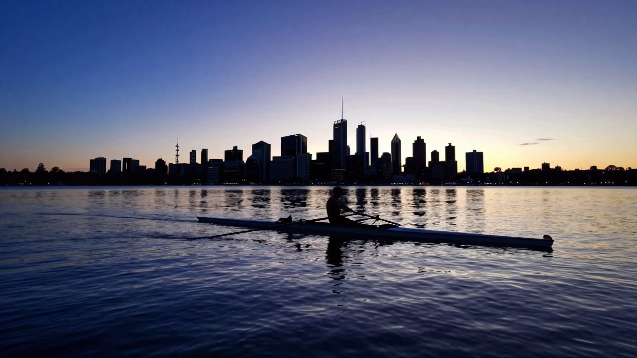 Rowing Shell on Flat Water at Dawn in Perth Western Australia in in Perth, Western Australia, Australia