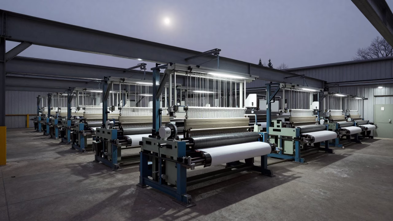 Rows of Looms in Montreal Welding Bay in in a welding bay near Montreal