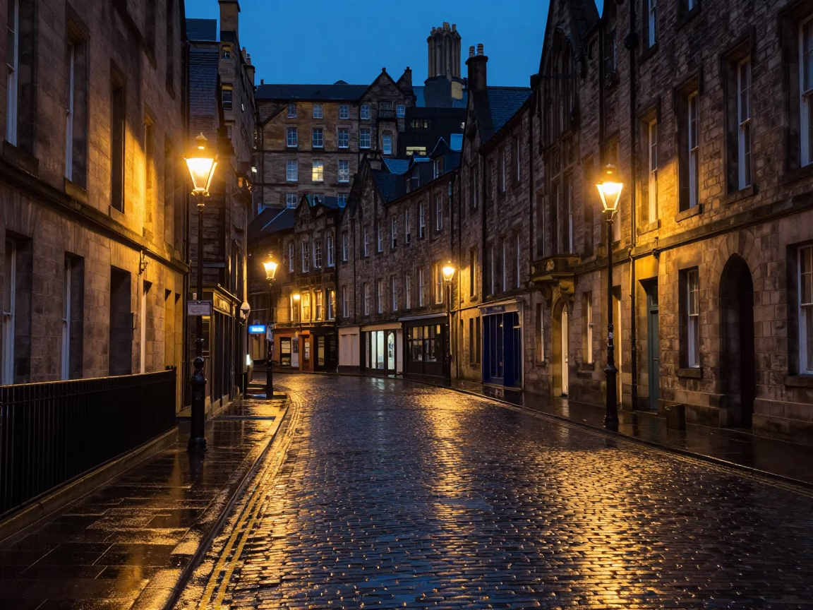 Royal Mile in Edinburgh at Deep In The Night Light in in Edinburgh, United Kingdom