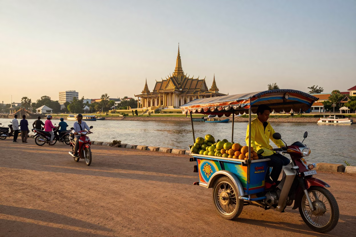 Royal Palace in Phnom Penh at Sunset Light in in Phnom Penh, Cambodia