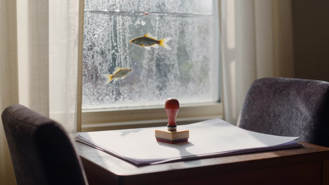 Rubber Stamp Fish Swim Through Winter Morning Air in on a velvet chair near Hanumangarh