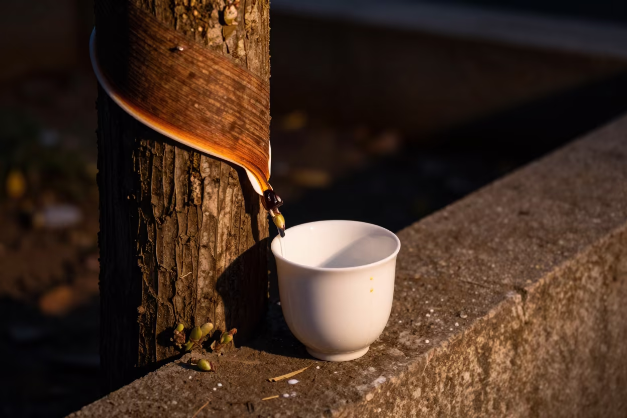 Rubber Tree Latex Cup Firelight Stone Ledge in on a stone ledge in Nanchang