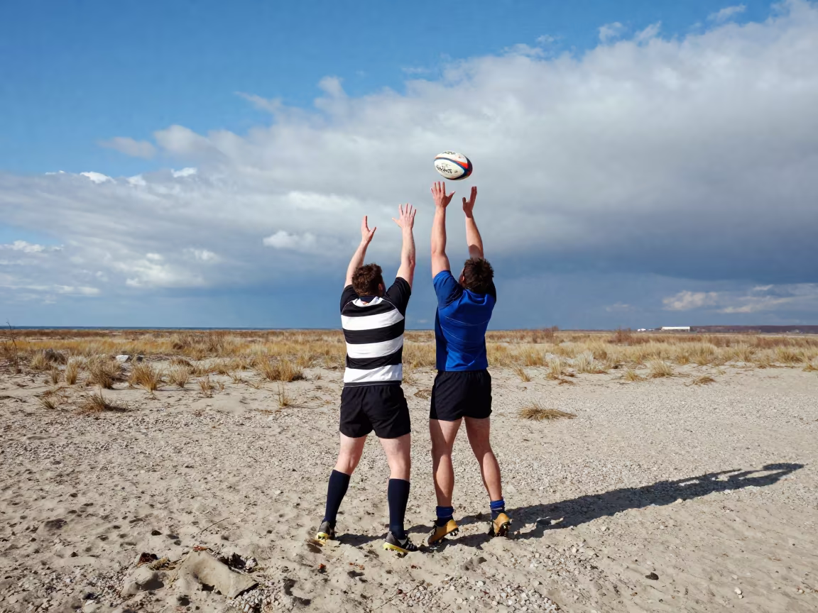 Rugby Hooker Throws Lineout on Beach in along a beach near Novosibirsk