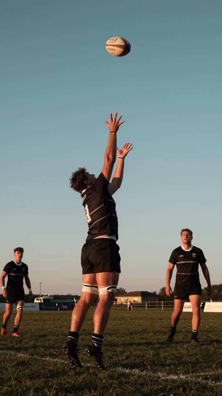 Rugby Hooker Lineout Throw Under Copper Sky in at a harbor quay near Gaya