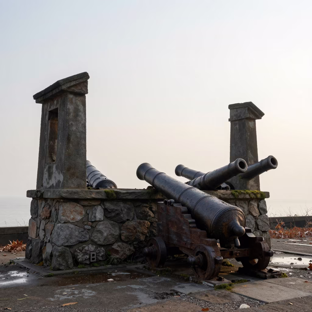 Ruined Cannons in Roofless Hammam Sichuan in inside a roofless hammam in Sichuan