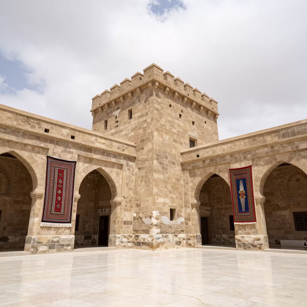 Ruined Castle Keep Inside Asyut Train Terminal in inside a restored train terminal near Asyut