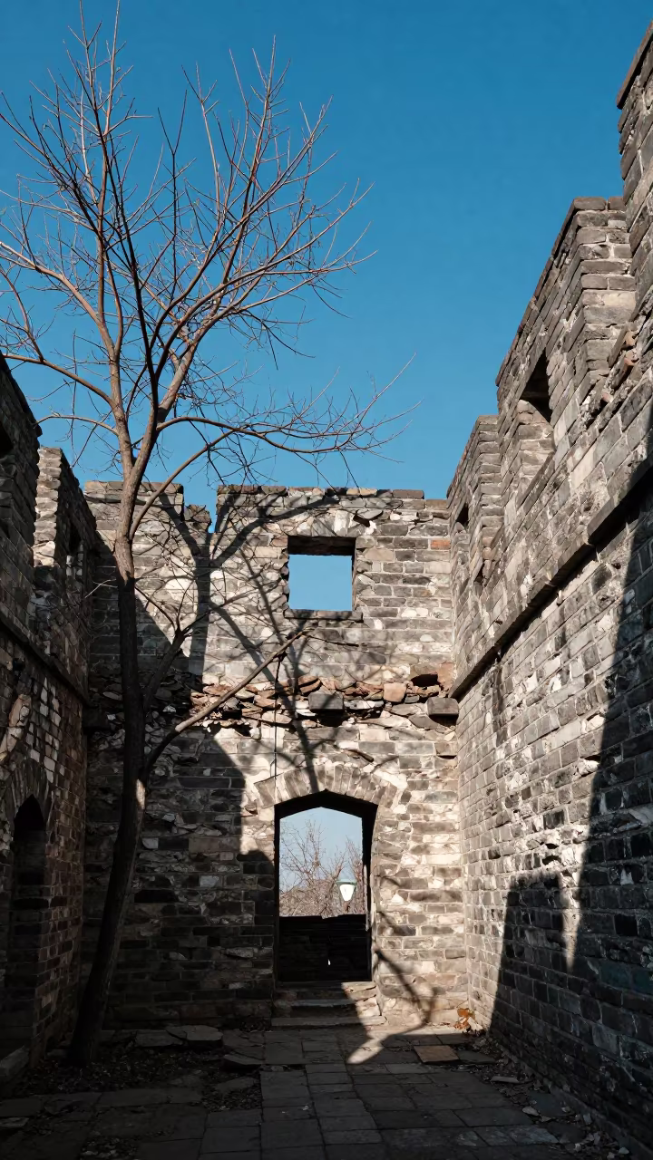 Ruined Castle Keep Skylit Passageway Winter in inside a skylit passageway in Suzhou