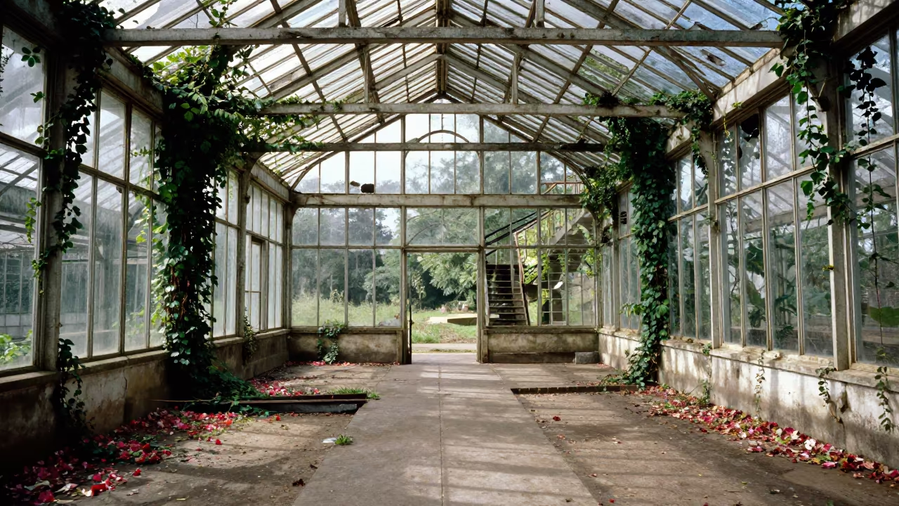 Ruined Greenhouse Nave Cúcuta Petals Glass in inside a stair hall open to the weather in Cúcuta