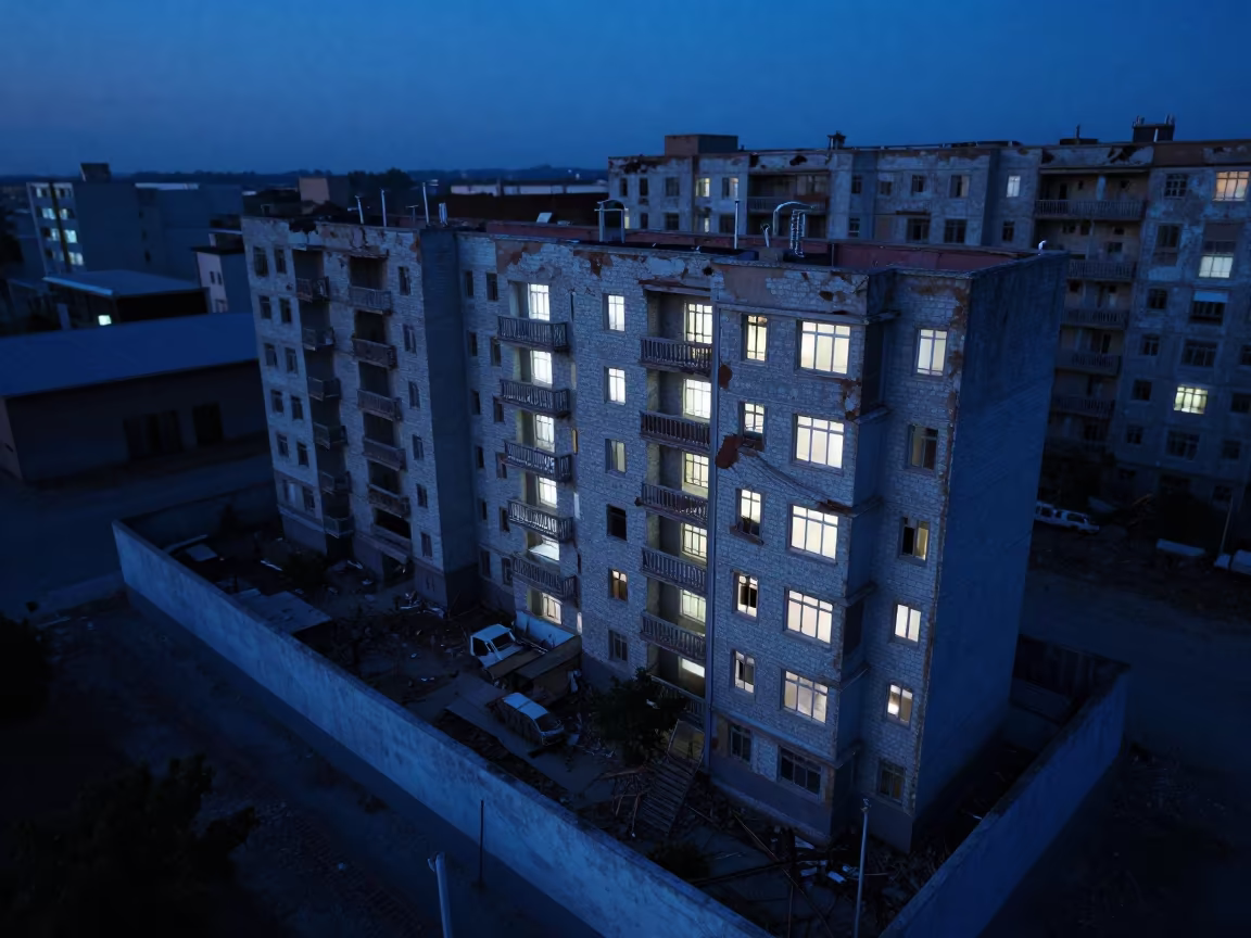 Ruined Soviet Block on Cabinda Ledge in on a painted display ledge in Cabinda