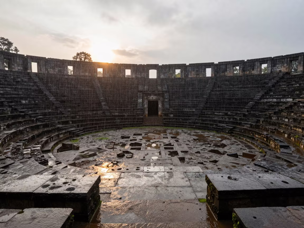 Ruined Stone Amphitheater Monsoon First Light in inside a roofless nave near Owerri
