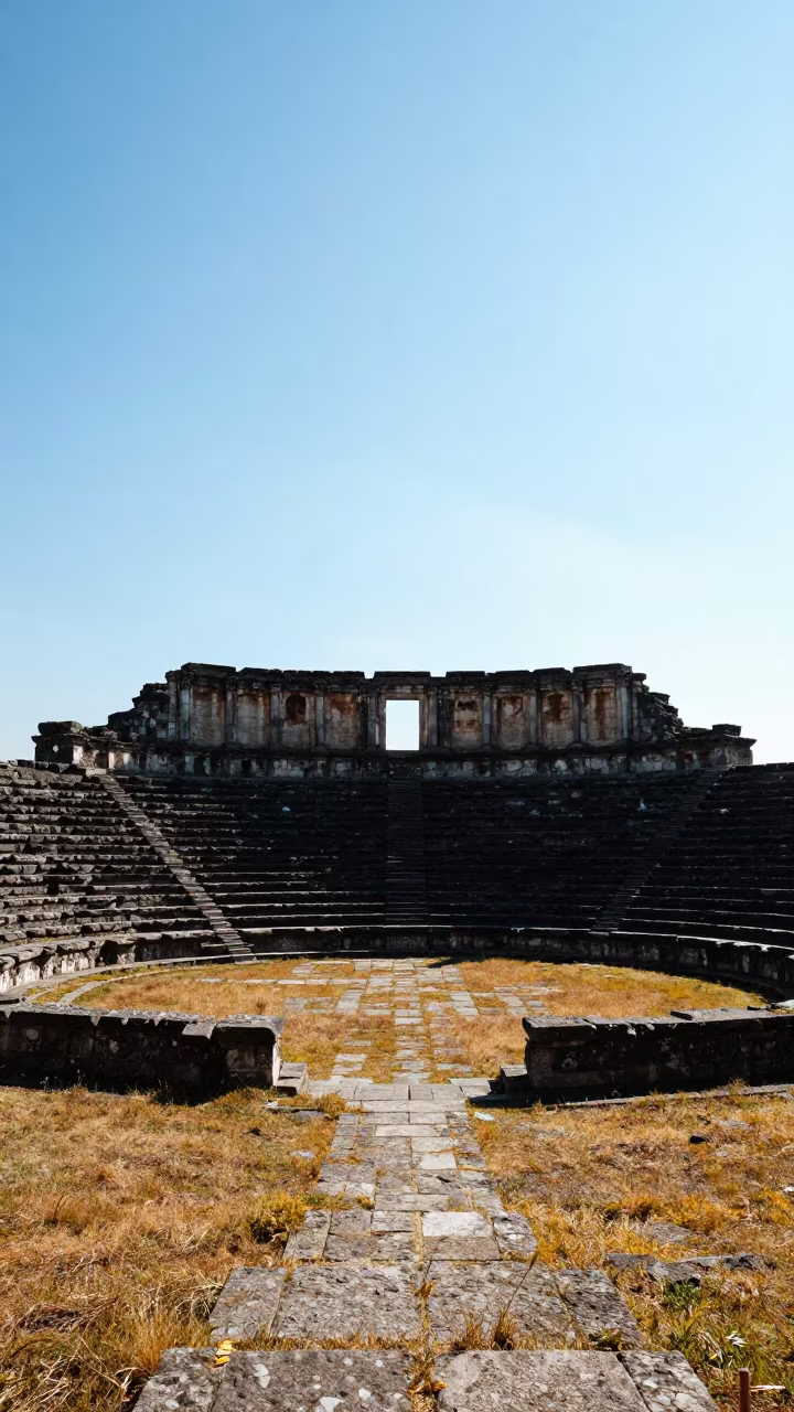 Ruined Stone Amphitheater Silhouetted at Noon in near Banja Luka