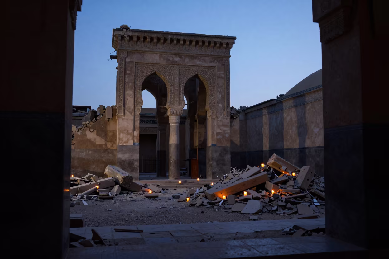 Ruined Temple Pillars in Meknes Mosque Prayer Hall in in a mosque prayer hall in Meknes