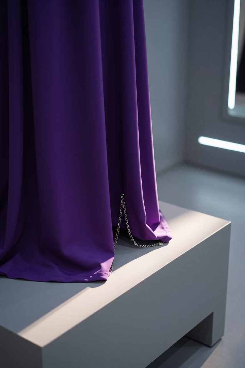 Runway Dress Hem Weighted Chain in inside a minimalist showroom near Udupi