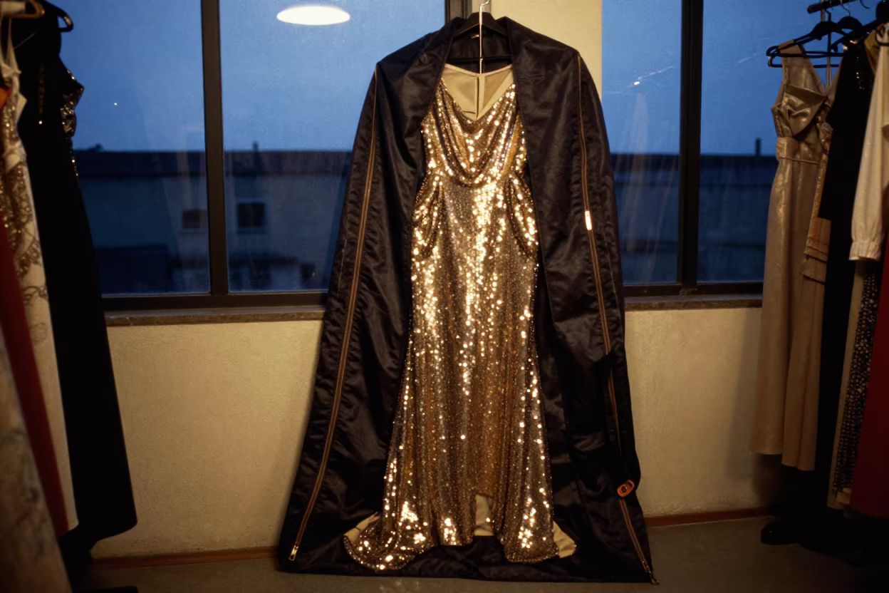Runway Dress in Kimberley Atelier Evening Light in inside a couture atelier near Kimberley
